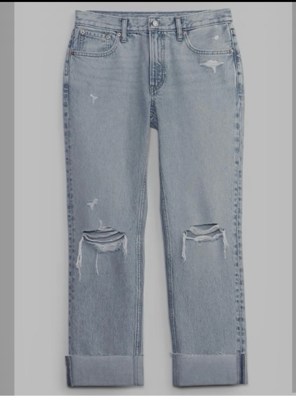 GAP women’s “boy Jean” mid rise Light Indigo distressed Jeans plus size 35